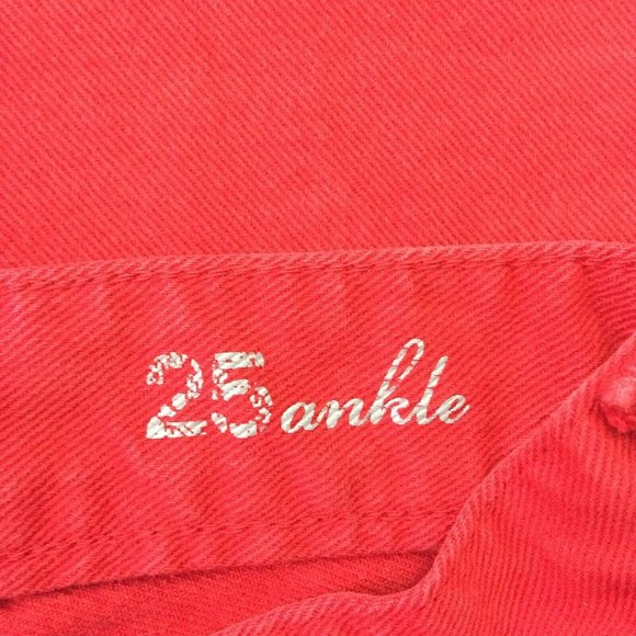 J. Crew Women Jeans Sz 25 Toothpick Ankle Red Orange Denim Skinny Stretch 28x27" - Picture 7 of 8